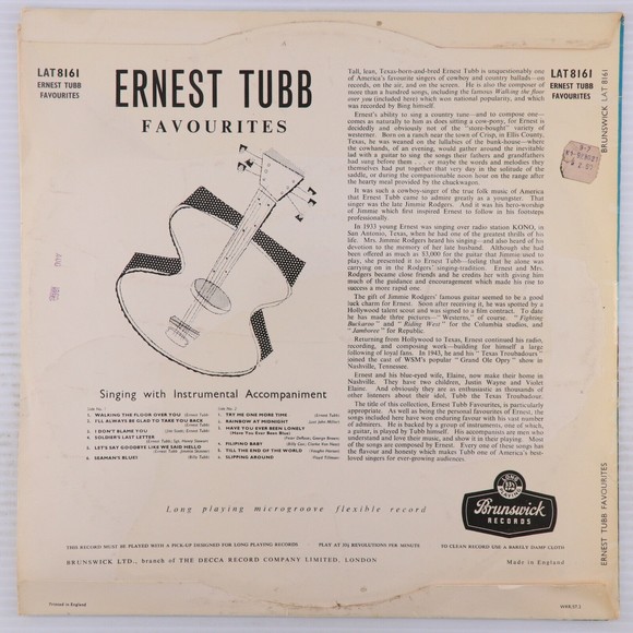 Ernest Tubb – Favourites - UK 1957 Mono Country 12" LP Vinyl Record LAT 8161 - Picture 2 of 16